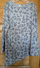 Chico's Animal Asymmetrical Tunic Top 3/4 Slvs Dk Heather Grey Sz 3 XL NWT picture