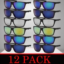 MENS SUNGLASSES WHOLESALE 12 PACK BULK SUNGLASS STYLE SPORT WRAP MIRROR / BLACK picture