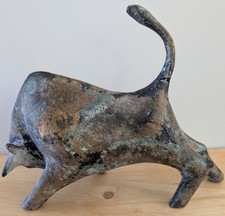 Miyazawa Kanae Fighting Bull Iron Sculpture Mid Century Japanese Design 9.5