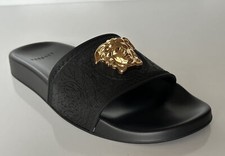 Versace Gold Medusa Head Slides Sandals Black 9 US (39 Euro) Italy NIB $450 picture