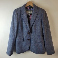 Joules Women Size 10 Blue Tweed Button Jacket Blazer Smart Career Casual British picture
