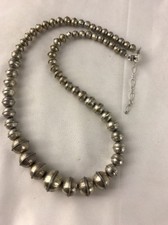 Hand Stamped Bench Navajo Pearls Graduated Sterling Silver Bead Necklace 19