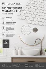 Merola Tile 10 SHEET CT -3/4 PENNY ROUND MOSAIC MESH MOUNTED MATTE WHITE picture
