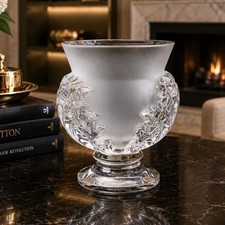 Vtg Lalique Saint Cloud Crystal Vase Frosted Acanthus Leaves Signed France 5