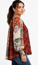 New GIGIO S 4 6 Byzantine Garden Mixed Print V Neck Flowy Hi-Low Hem Tunic Top picture