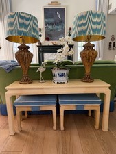 Vintage Henredon Ming Collection Faux Goatskin Console Table picture