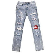 NWT Christian Carrera Mens Thrashed Distressed Patched With Rhinestones 30/32 picture