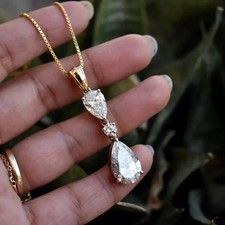IGI Certified 3.20Ct Pear Cut Lab Grown Diamond Pendant Necklace 14K Yellow Gold picture