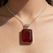 Handmade Red Ruby Pendant Necklace 100-110CT, Large Emerald Cut Gemstone Jewelry picture
