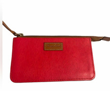 Dooney & Bourke Women’s Solid Red/Brown Logo Wristlet Zip Wallet w/ Strap picture