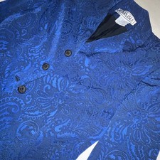 Carlisle Royal Blue Paisley Jacquard Blazer Wool Blend Button Front Jacket picture