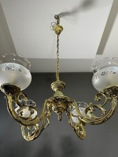 Antique Victorian Solid Brass Chandelier 4 Light Ornate Rococo Filigree Frosted picture