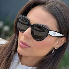 Prada PR14WS 09Q5S0 Cat Eye Sunglasses in Black and White /Gray Lens 100% UV picture