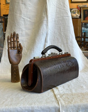 Antique Antique Doctors Bag Medical Gladstone Briefcase Faux Crocodile Leather  picture