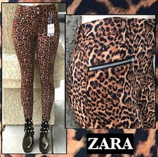 ZARA Leopard Animal Print Skinny Pants Mid Rise Cheetah Trousers Sz US 4 W26 picture