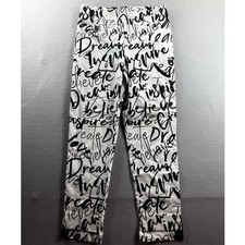 Joseph Ribkoff Pants Women 12 White Script Print Slim Leg Side Stripe 33x28 picture