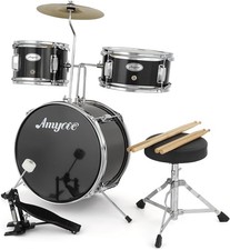 3-Piece Beginner Drum Set with Cymbal & Seat - Complete Kit, Metallic Black picture