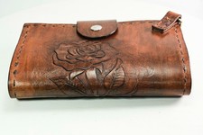 Handmade Hand Tooled Hand Stitched Rose Leather Clutch Wallet One of a Kind picture