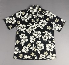 VINTAGE Howie Aloha Cotton Blend Hawaiian Shirt Size Medium Black Floral Beach picture
