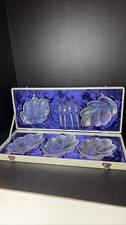 Walther Glas Iridescent Oak Leaf 9 Pc Dessert Set - Vintage Germany picture