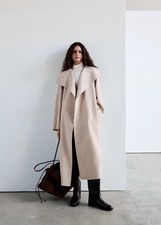 MANGO Handmade Beige Long Belted Tie Overcoat, Women's Size XS picture