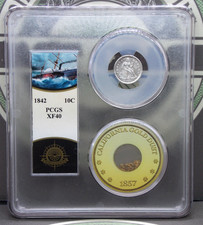 1842 Seated Liberty Dime Ship of Gold S.S Central America 1g Gold Dust PCGS XF40 picture