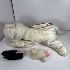 VTG Gund White Mama Cat Plush Sani Foam Toy with two kittens zipper back 1960s picture