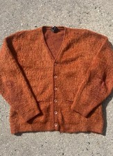 Vintage 60’s Rare Orange Genuine Mohair Wool Blend Cardigan Sweater By Towncraft picture