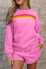 Bonbon Striped Accent Pullover and Shorts Two Piece Casual Set picture