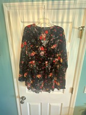 Torrid Black Floral Long Sleeve Button Down Dress Size 1 picture
