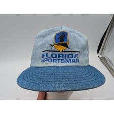 VTG Florida Sportsman Denim Snapback Hat Made in USA Blue Fishing Trucker Cap picture