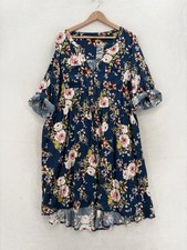 Torrid Dress Womens 2X Blue Floral 3/4 Bell Sleeve Fit & Flare Stretch Midi NWT picture