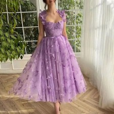 New Womens Beautiful Prom 3D Flower A-line Tulle Evening Dress Purple Prom Dress picture
