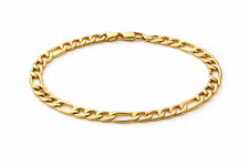 Italian 1/200 14K Yellow Gold Overlay Figaro Bracelet Chain Mens Womens in mm picture