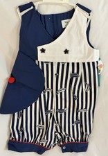 Vintage Tiny Tots Boys 24M NWT Sailor Romper Hat Set Navy White Nautical picture