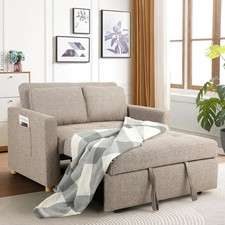 Convertible Sofa Bed, Linen Fabric Sleeper Couch Pull Out Bed 3-in-1 Loveseat picture