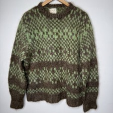 Vintage 1960s Shaggy Mohair Wool Sweater Brown Olive Green Cobain Grunge Mens L picture