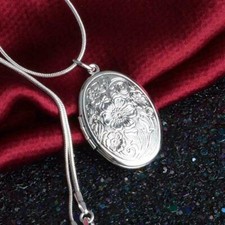 Elegant 925 Sterling Silver Flower Oval Locket Charms Fashion Pendant Necklace picture