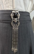 Silver Crown and Shield Crest Chatelaine Waist Clip 8 Stone Options 5 chains picture