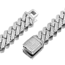 12mm Iced CZ Out Cuban Link Chain White Gold Stainless Steel Hip Hop Jewelry picture