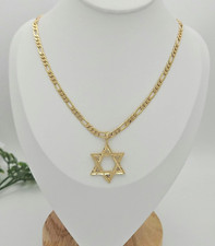 Gold Star Of David Necklace, Jewish Star Pendant , 14k Plated Gold, 4mm Figaro picture