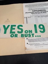 Vintage 1972 California Prop 19 Marijuana Legalization Petition & Bumper Sticker picture