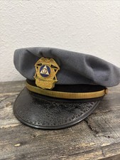 Vintage 1950s-60s US Civil Defense Auxiliary Police Cap CD Badge Leon Uniform Co picture