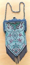 Antique Mandalian Mesh Purse Bag-Flapper-Art Deco-Hand Painted Enameled-Red-Turq picture