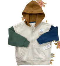365 Kids Garanimals Explorer Hoodie Boys 4 Full Zip Beige Long Sleeve Sweatshirt picture