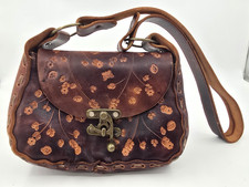 Vintage Tooled Leather Shoulder Bag Unique Floral Boho Hippie Western Purse picture
