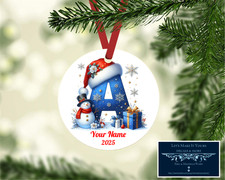 CHOOSE YOUR LETTER ORNAMENT WITH NAME AND YEAR CUSTOM METAL CHRISTMAS ORNAMENT picture
