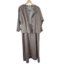 Aly Wear Vintage 100% Linen Tank Dress Shirt Medium USA Lagenlook Casual Beige  picture