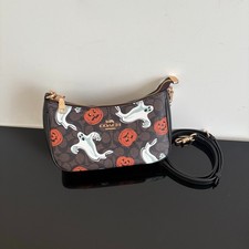 NWT CY694 Shoulder Bag Signature Canvas With Pumpkin Halloween Holidays picture