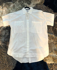 ZARA White Smocked Waist Button Down Shirt Short Sleeve NWT M picture